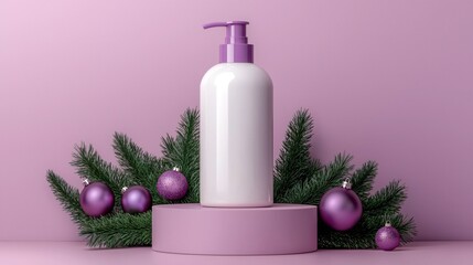 Festive Holiday Lotion Bottle Mockup Christmas Purple Theme