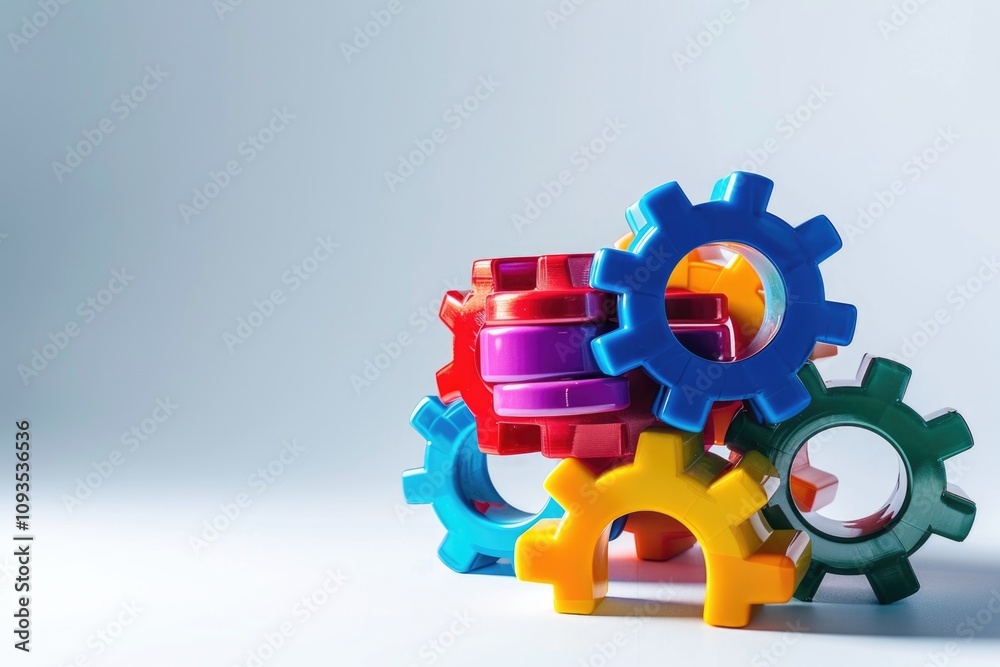 Poster colorful gears stacked on top of each other, great for illustrating mechanical or technological conc