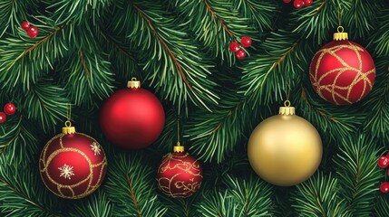 Fototapeta premium A collection of red and gold Christmas decorations