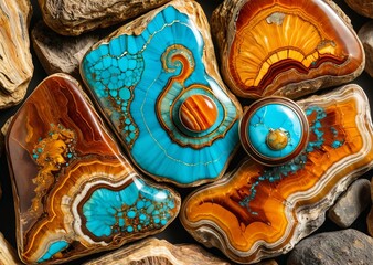 Ethereal Fossilized Wood with Swirling Turquoise and Amber Veins