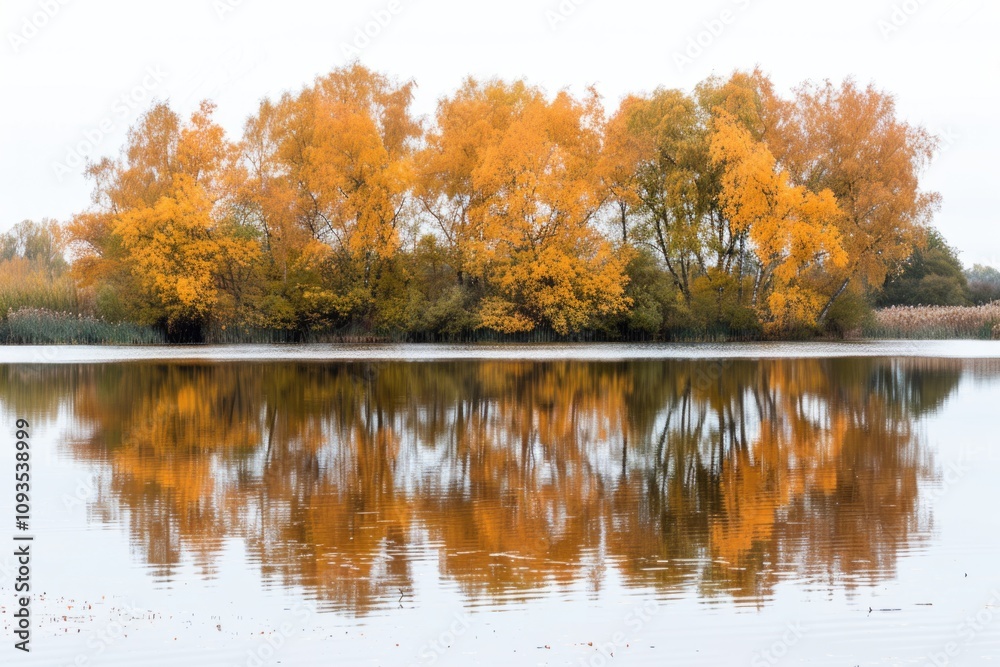 Aufkleber a serene lake scene with trees in the background