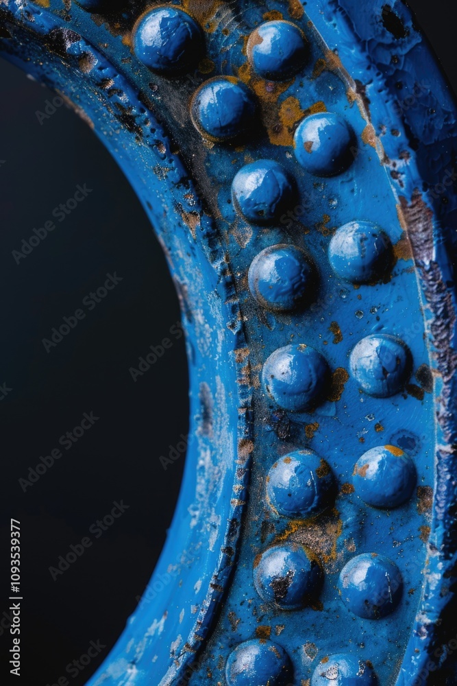 Poster a close-up view of a metal structure featuring prominent rivets