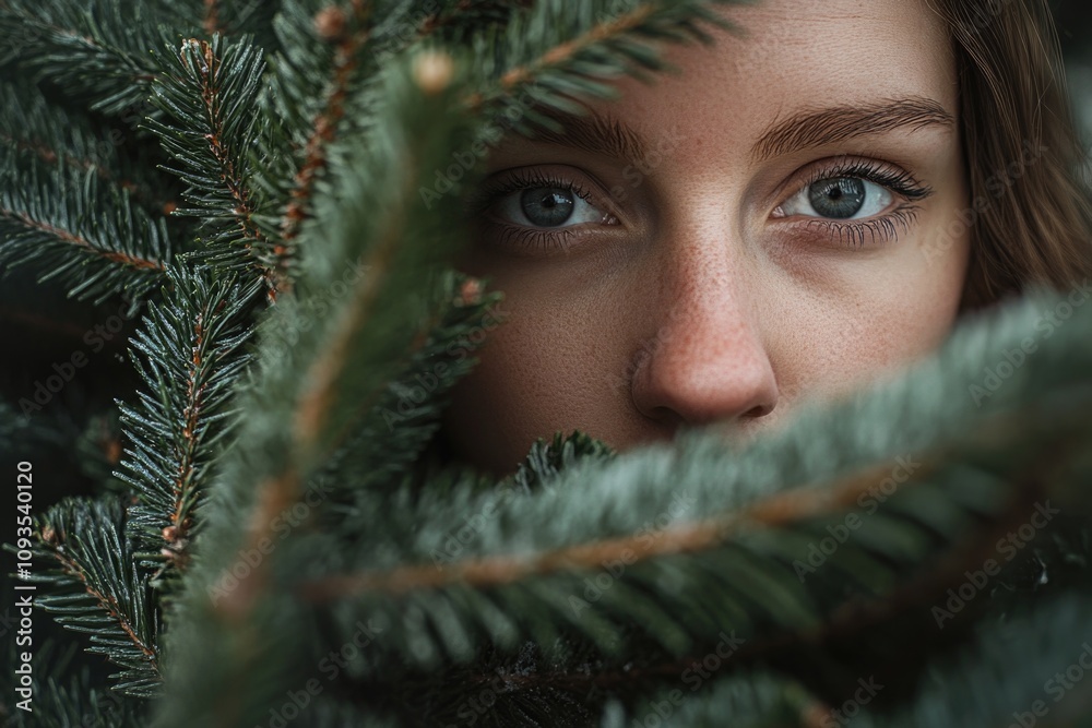 Poster a person is standing behind a tree, concealed from view