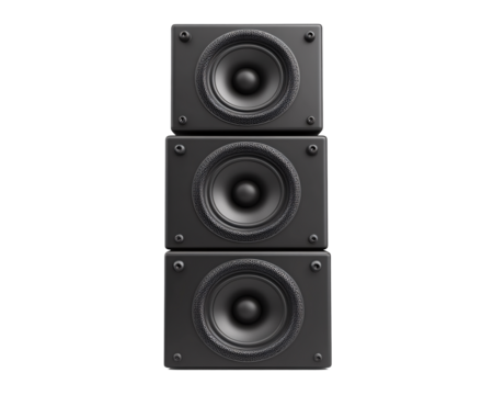 a black speaker tower with black speakers