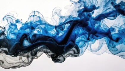  Abstract Blue and Black Ink Smoke Swirls, Dynamic Fluid Art Background