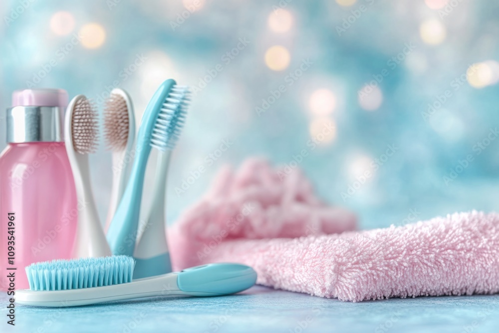 Poster two toothbrushes sit side by side on a flat surface, ready for use