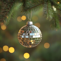 Obraz premium small disco ball on Christmas tree in form of bauble