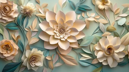 Elegant Paper Flowers and Leaves Design
