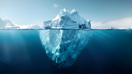 iceberg in polar region floating in clear water with bigger part under the surface
