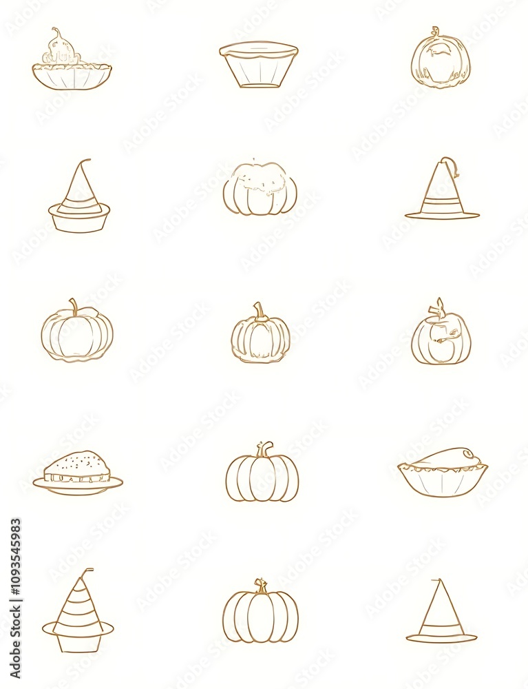 Poster vector thanksgiving icon set includes holiday graphics, sketches, and logos with a linear style for 