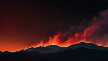 Orange Sunset Over Mountain Silhouettes