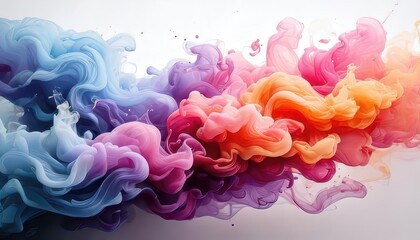 Fototapeta premium Vibrant Colorful Ink Smoke Swirls in Blue, Orange, and Purple, Dynamic Fluid Art Background