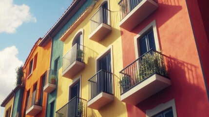 Obraz premium Vibrant Condominium with Balconies and Colorful Building