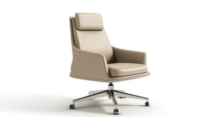 Modern beige office chair on white background