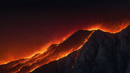 Dramatic Lava Flow over Mountain Ridge