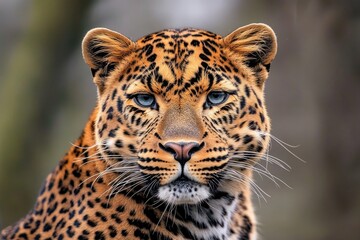 Obraz premium A close-up image of a leopard's face with a blurred background