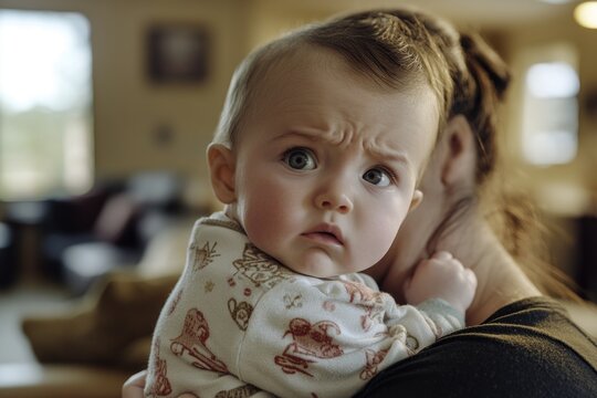 A mother holds her baby close, showing affection and care