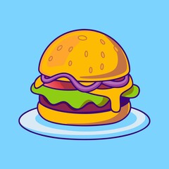 Burger Food Cartoon Icon Illustration Food Object Icon Isolated Flat