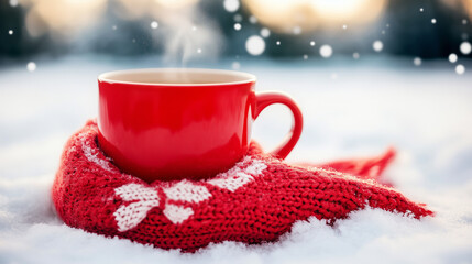 Fototapeta premium Mug Wrapped in Scarf with Tea