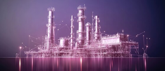 Fototapeta premium Abstract refinery illustration with digital network connections.