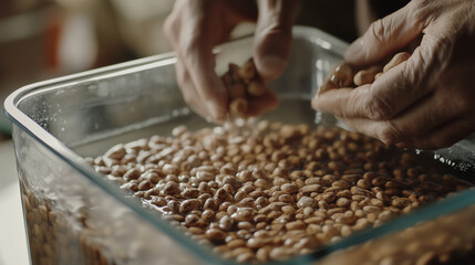 Glass Tank with Floating Cocoa Beans