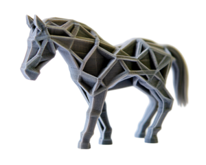 a grey horse sculpture with a white background