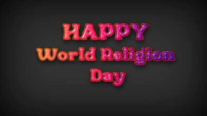 Happy World Religion Day with plastic effect on gray background