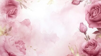 Obraz premium Delicate Pink Roses and Gold Accents Watercolor Design