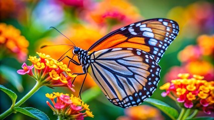 Obraz premium Close-up of a butterfly with vibrant wings on a bright flower
