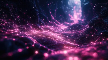 Obraz premium Abstract Pink Network Glowing In Dark Landscape