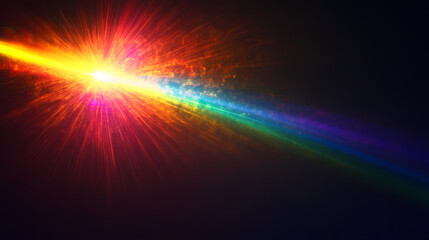 Prism dispersing light beam into rainbow colors on silhouette background. Rainbow Prism Glow. Illustration