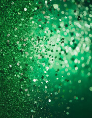 Fototapeta premium St. Patrick's Day abstract green background decorated with shamrock leaves. Patrick Day pub party celebrating. Abstract Border art design magic backdrop. Widescreen clovers on black with copy space