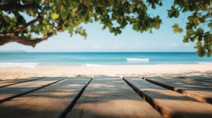 Serene Beach Scene with Wooden Deck and Ocean View