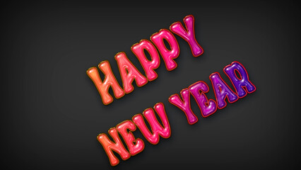 Happy new year with plastic effect on gray background
