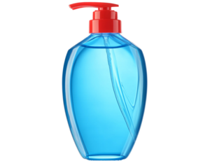 a blue bottle with a red dispenser