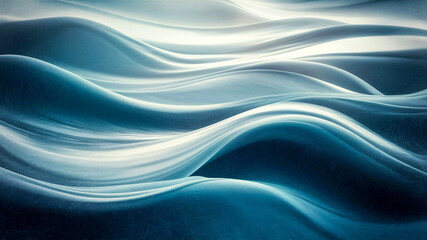 Fototapeta premium A fluid motion of blue and white tones flows in serene waves with grainy textures adding abstract depth.