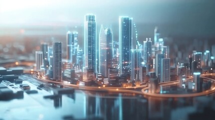 Fototapeta premium Futuristic city skyline, digital rendering.