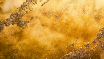 An abstract close-up view of a textured golden surface with a liquid-like mirror effect, creating an artistic and reflective backdrop.