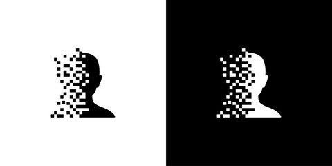 pixel head human logo template vector  icon symbol
