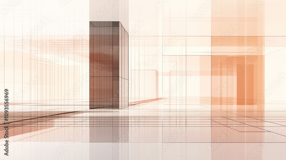 Poster Abstract architectural visualization with linear elements and soft colors.