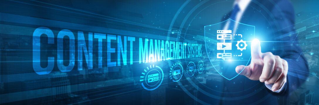 Businessman hand touches a shield, content management systems secure data storage, access. Concept represents safeguarding personal information, business operations, customer privacy, digital assets.