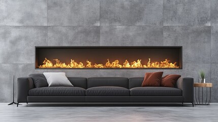 Modern living room with fireplace and sofa. (1)
