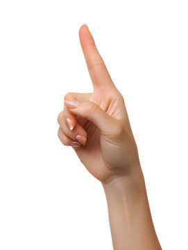 female hand with raised index finger on transparent background
