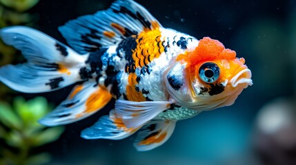 Fototapeta premium A close up of a goldfish swimming in an aquarium