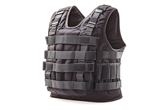 Black tactical body armor vest isolated on white