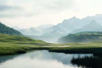 Minimalist landscape render capturing serene beauty, perfect for calming wall art