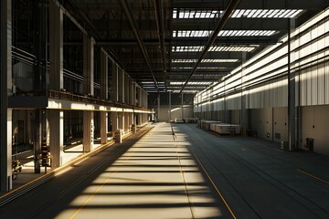 Fototapeta premium Large warehouse with dramatic lighting during the afternoon