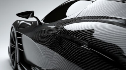 Sleek black sports car with carbon fiber body.