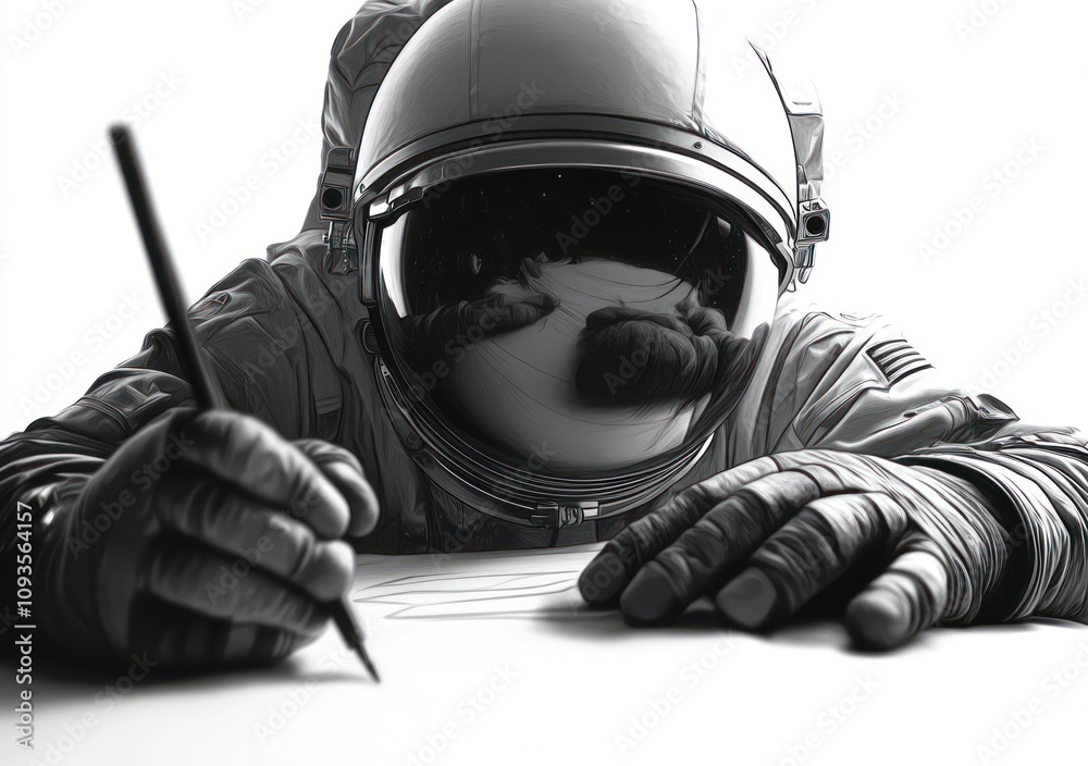 Poster An astronaut sketches while floating in space, blending creativity with exploration.