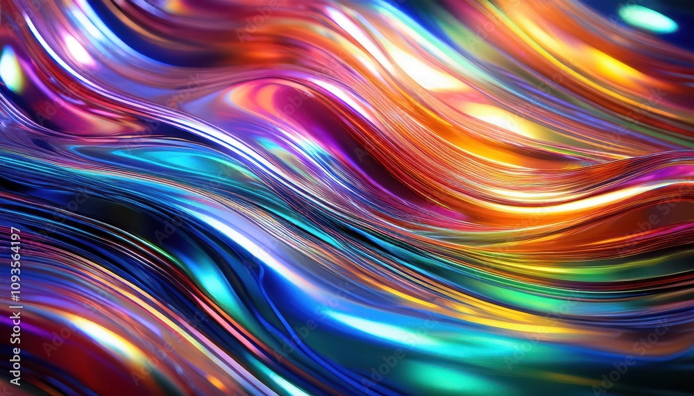 Poster Dynamic Chromatic Waves. Mesmerizing Display of Vivid, Fluid Color Transitions Perfect for Abstract Art, Digital Wallpaper, or Inspiring Creative Design Concepts in Modern Visual Media